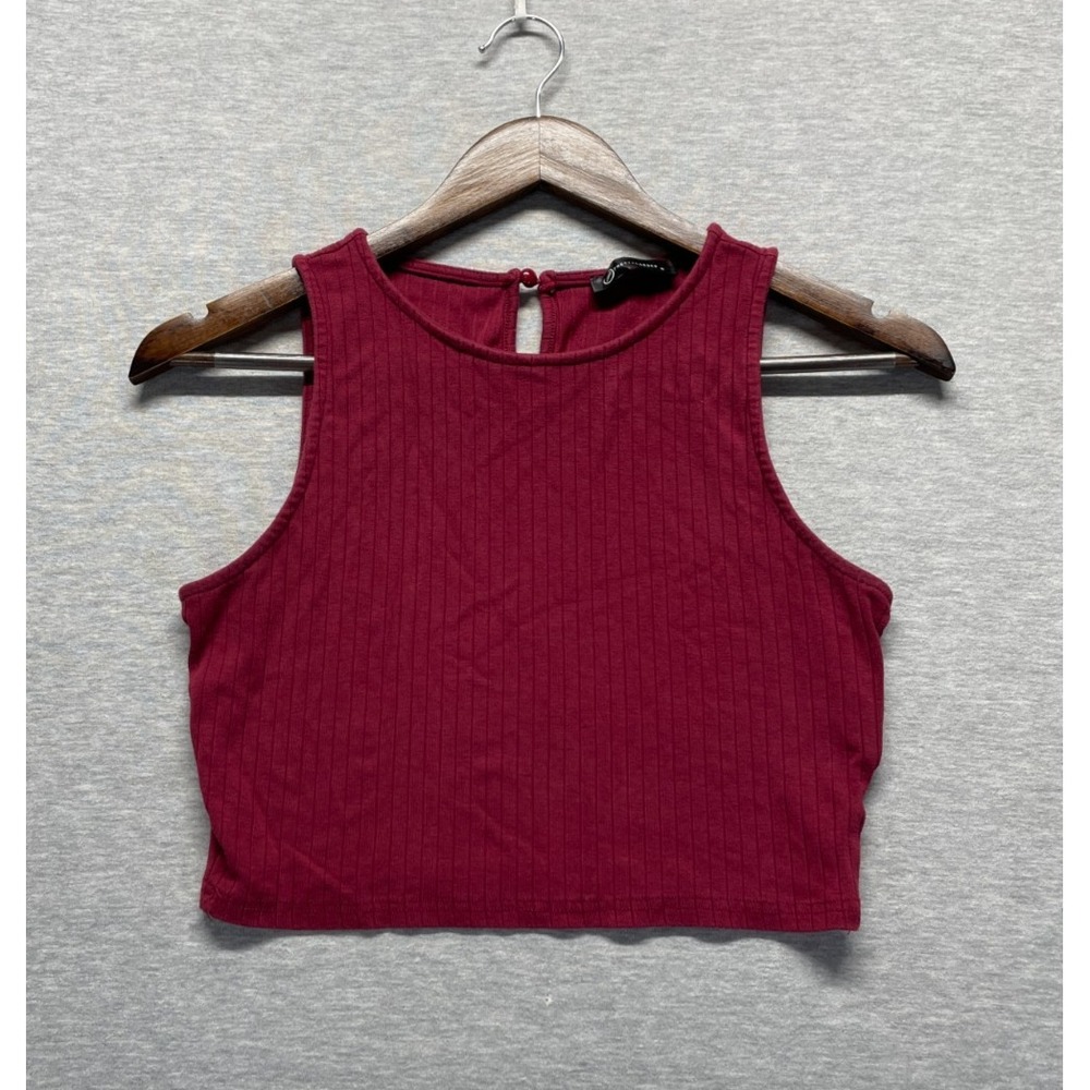 Prettygarden Ribbed Knit Cropped Tank Top Women S Maroon Sleeveless Keyhole Back